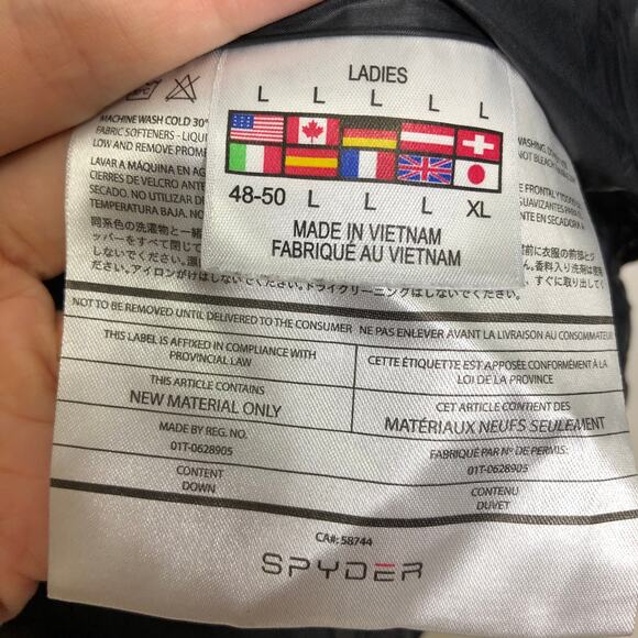 Spyder Timeless Down Jacket Winter Coat Puffer Black Glossy Zip Up High Neck L - Picture 3 of 13